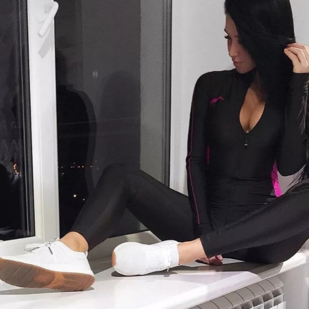 😍fitness jumpsuits full sleeve zipper turtleneck